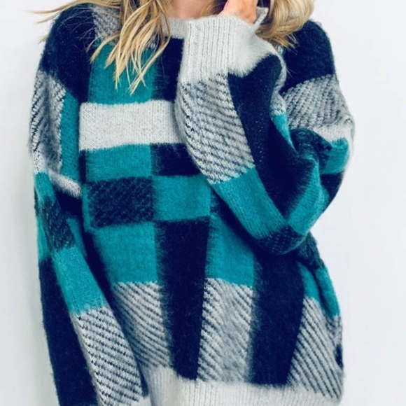 GREEN WITH ENVY Fuzzy Plaid Print Sweater - Picture 5 of 5